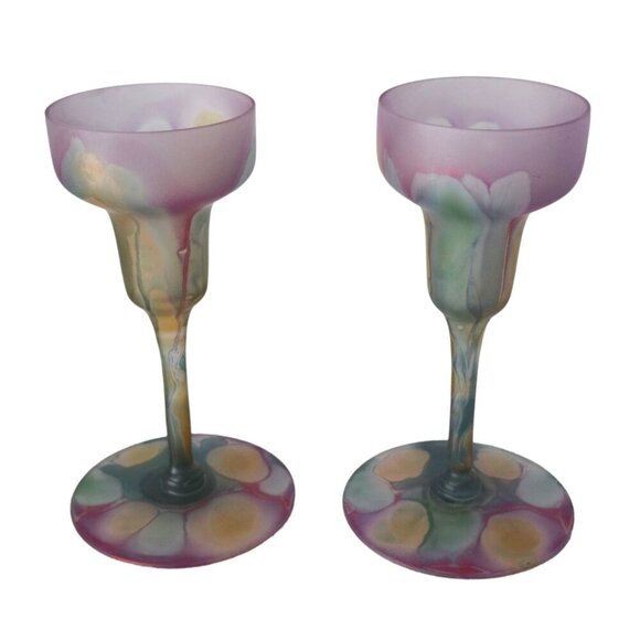 3 Piece Rueven Glass Pinched Bowl & Candle Holders Art Glass Purple - Picture 6 of 8